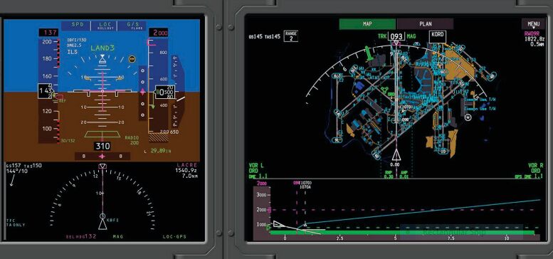 PFD and MFD of aircraft cockpit