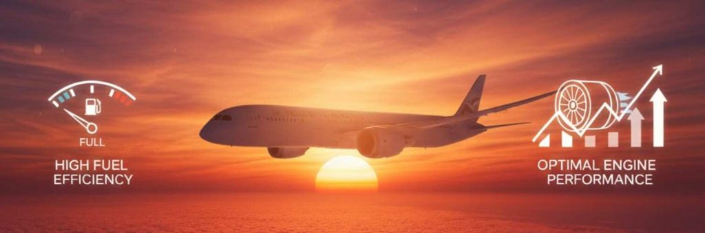 aircraft flies at high altitude for better fuel efficinecies and engine performance